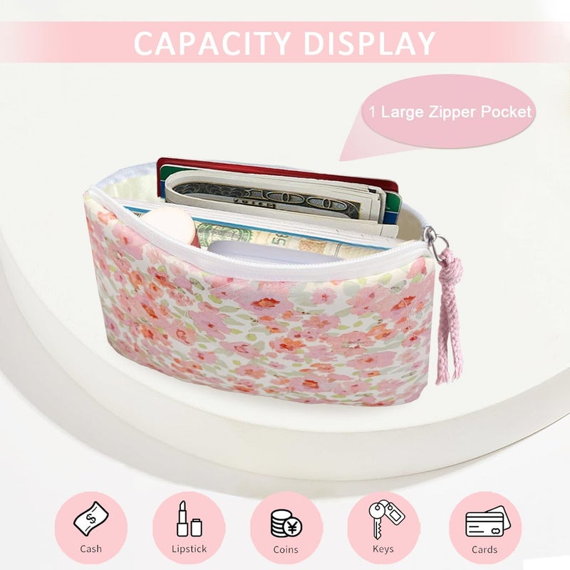 Modacarry Store Cotton Quilted Floral Coin Purse Digital Camera Pouch with Cute Prints Zipper for Women Girls (PINK) - Image 2